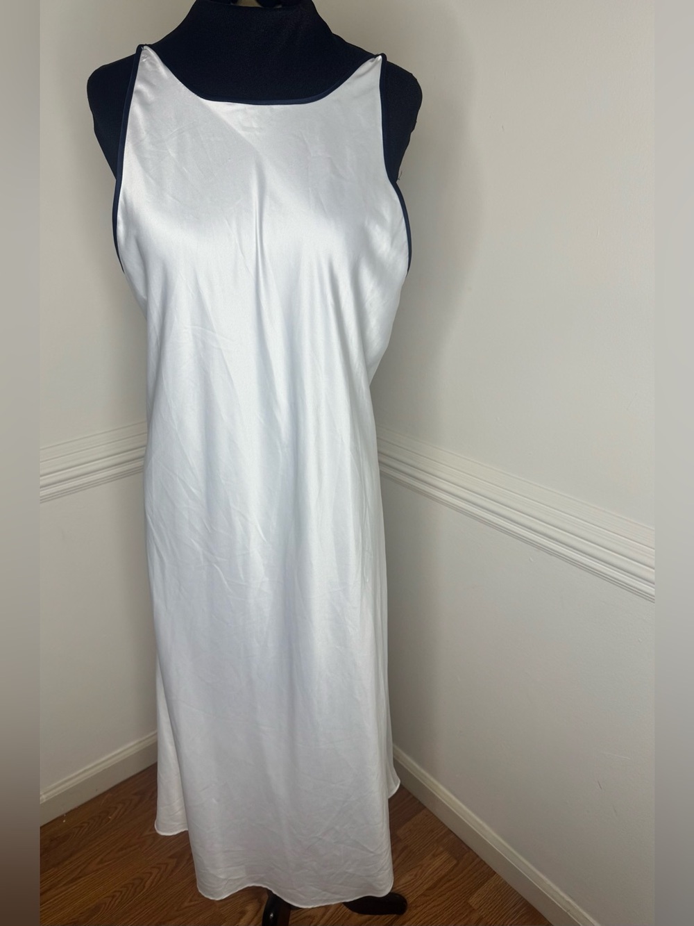 Ralph Lauren White Slip Dress with Dark Blue Trimming